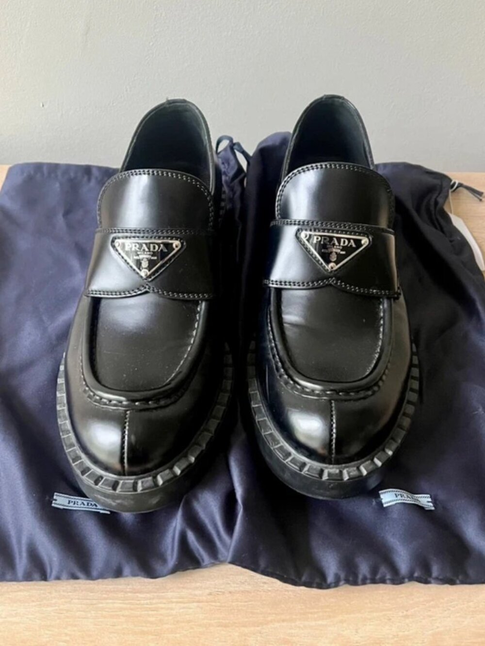 Prada Chocolate brushed leather loafers